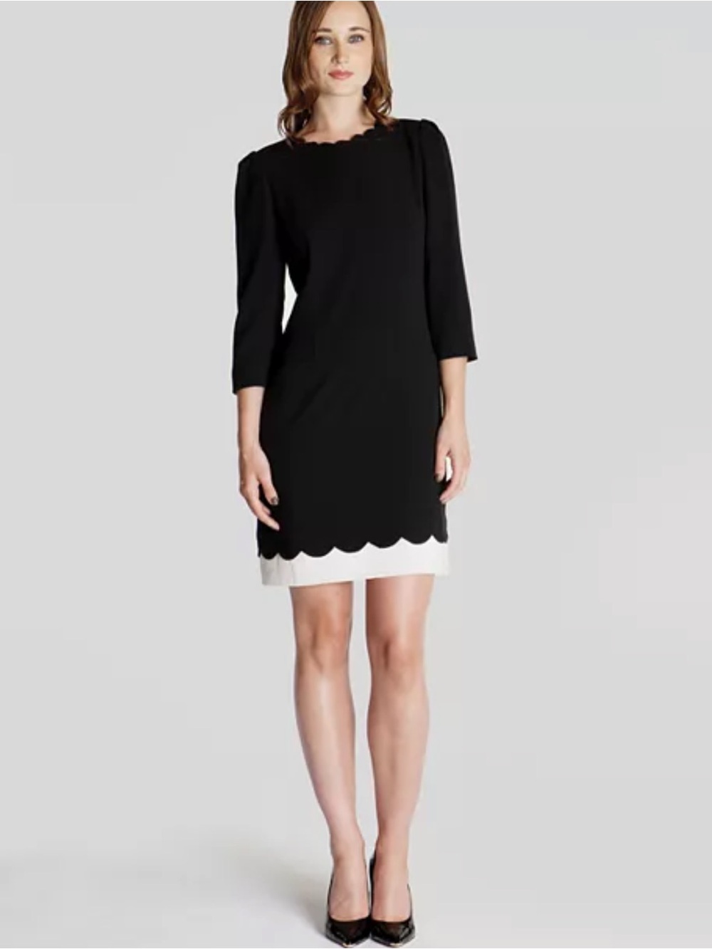 Ted Baker Black Scallop-Trim Shift Dress with White Hem